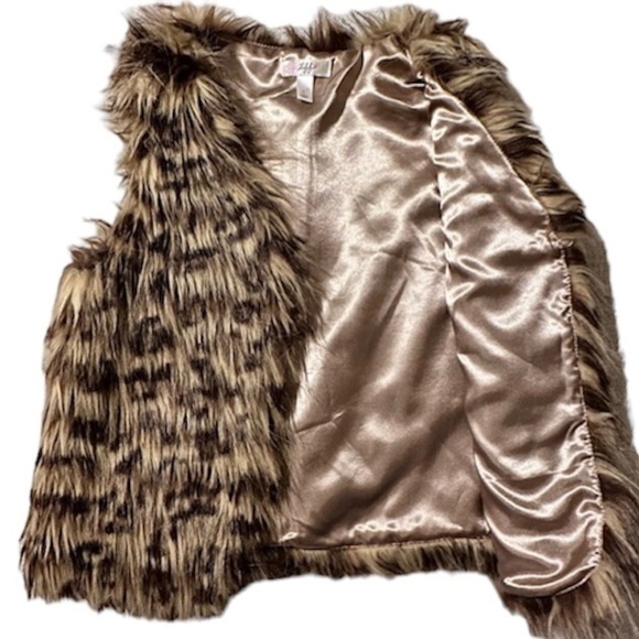 TIFF Faux Fur Animal Print Vest Lined Jacket Plush Cozy Soft Girl’s L Large - Picture 2 of 12